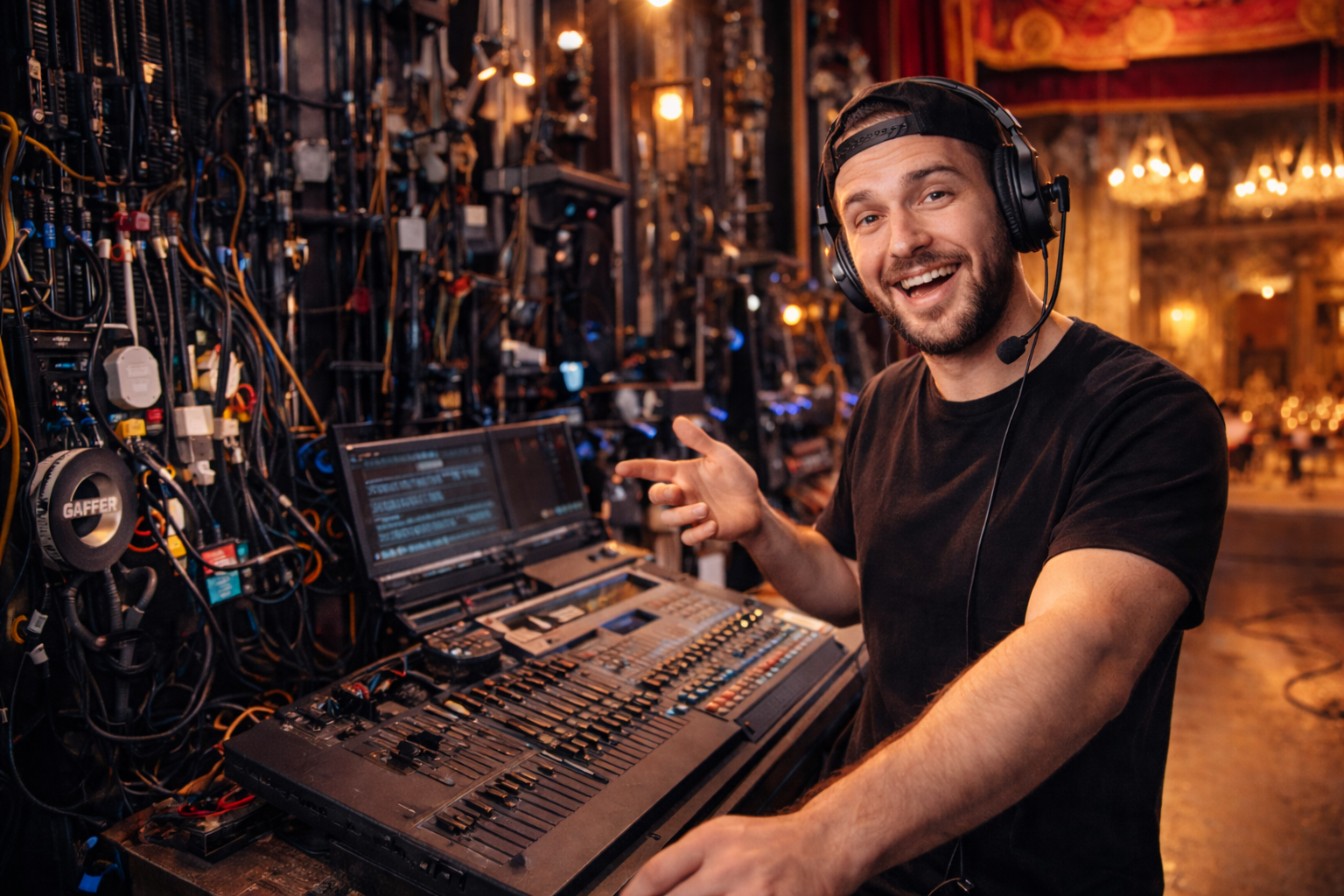 Technicien de scène en coulisses d'opéra